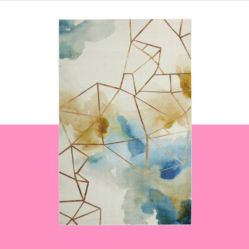 Hashtag Home Ariya Abstract Tufted Cream/Blue/Gold Area Rug & Reviews